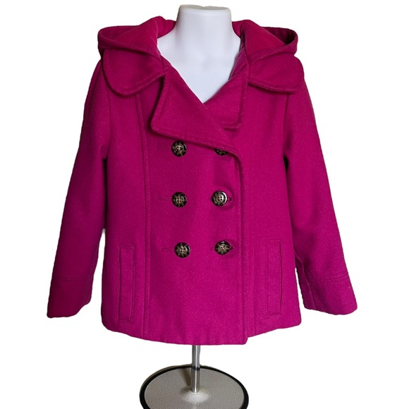 OLD NAVY | GIRLS PINK PEACOAT BUTTON HOODED COAT/JACKET SIZE XS - Picture 2 of 16